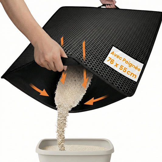 Tapis double couche pour litière (76x55cm) - Imperméable et Lavable, Antidérapant, Résistant à l'Urine